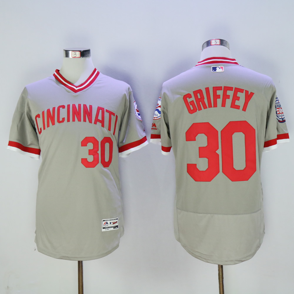 Men MLB Cincinnati Reds 30 Griffey grey throwback 1976 jerseys